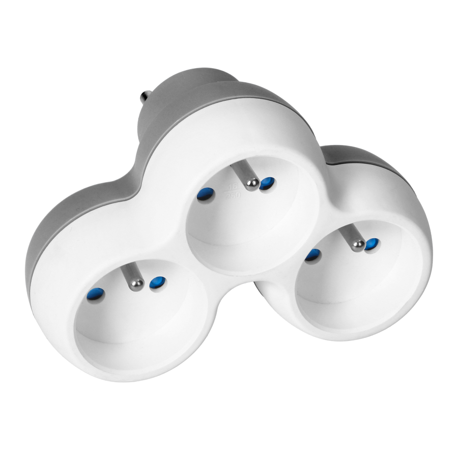 Power socket splitter 3x2P+E, white-grey