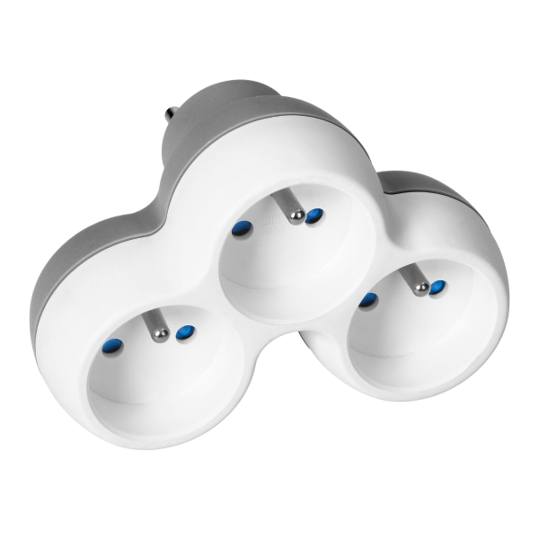 Power socket splitter 3x2P+E, white-grey