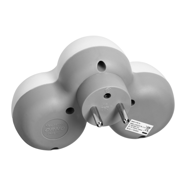Power socket splitter 3x2P+E, white-grey