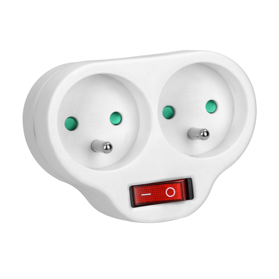 Rozgałęźnik 2x2P+Z z włącznikiem, biały