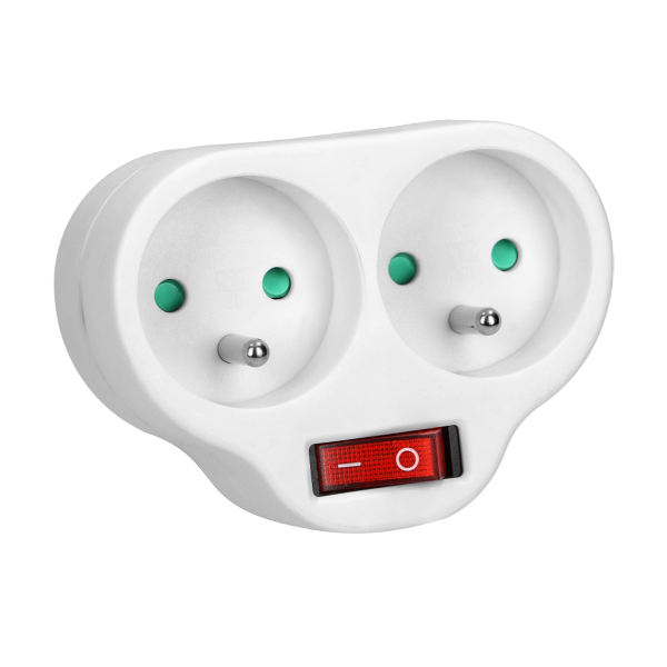 Rozgałęźnik 2x2P+Z z włącznikiem, biały