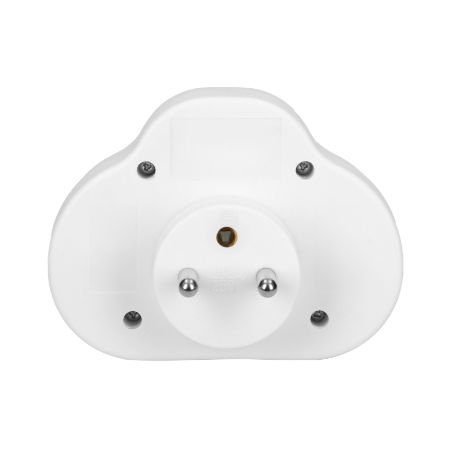 Power splitter with 2 round sockets and a central switch, white