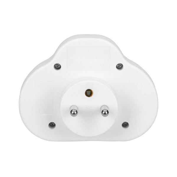 Power splitter with 2 round sockets and a central switch, white