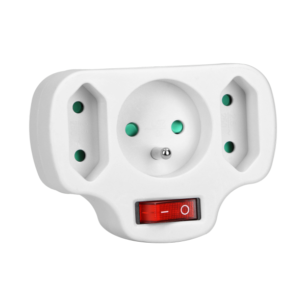 Electrical splitter with central switch, 1x2P+E, 2x2P/II, white