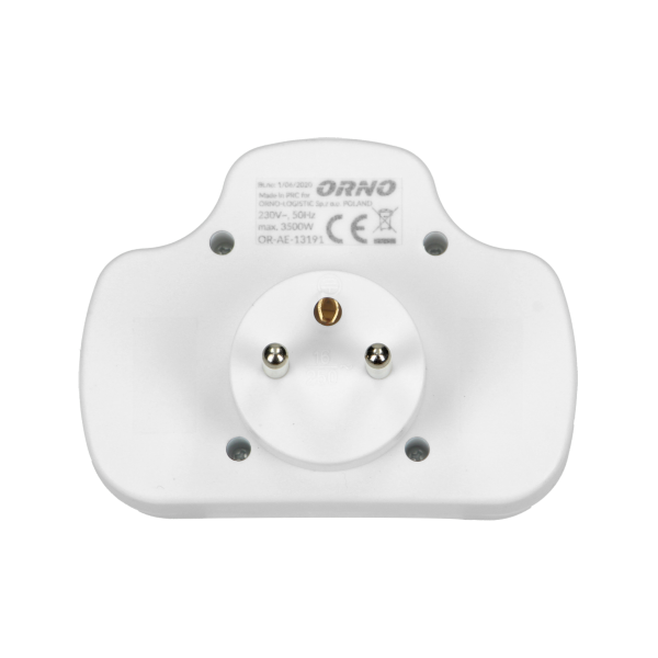 Electrical splitter with central switch, 1x2P+E, 2x2P/II, white