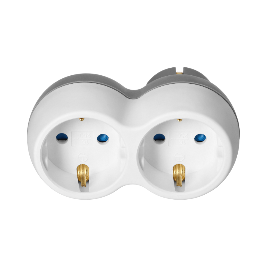 Rozgałęźnik 2x2P+Z (Schuko), biało-szary