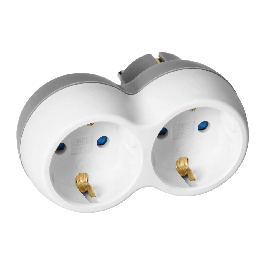 Power socket splitter 2x2P+E (Schuko), white-grey