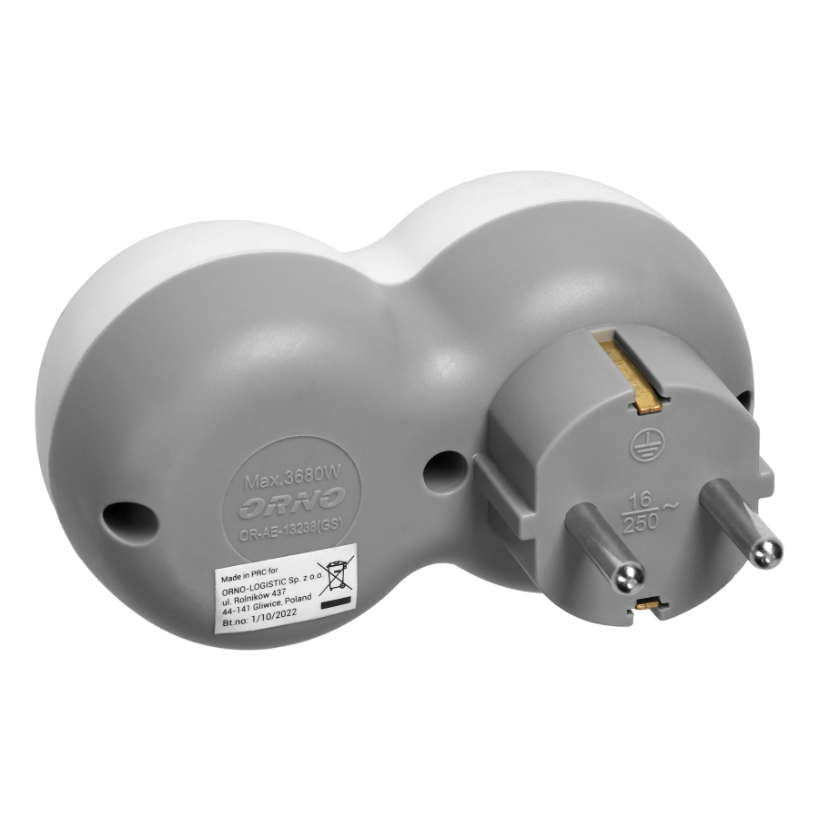 Power socket splitter 2x2P+E (Schuko), white-grey