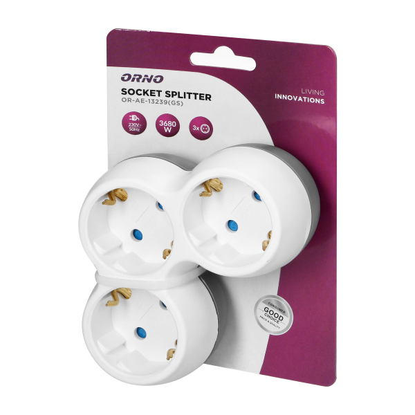 Power socket splitter 3x2P+E (Schuko), white-grey