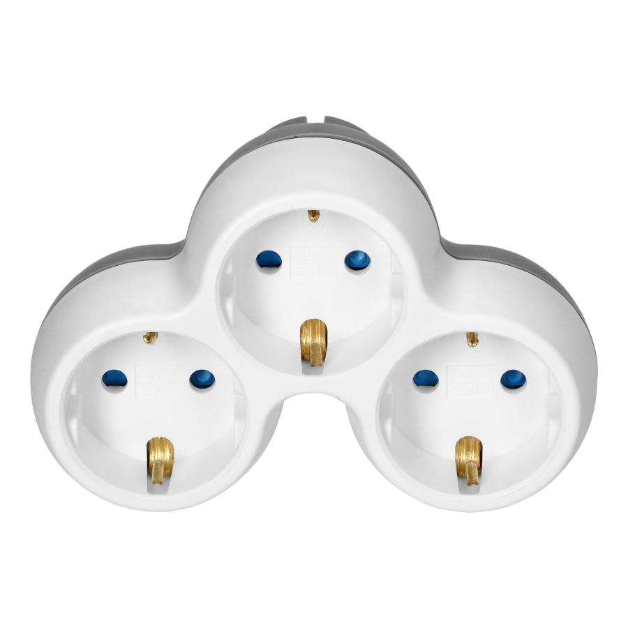 Power socket splitter 3x2P+E (Schuko), white-grey