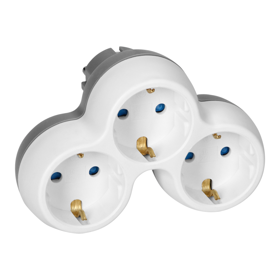 Power socket splitter 3x2P+E (Schuko), white-grey