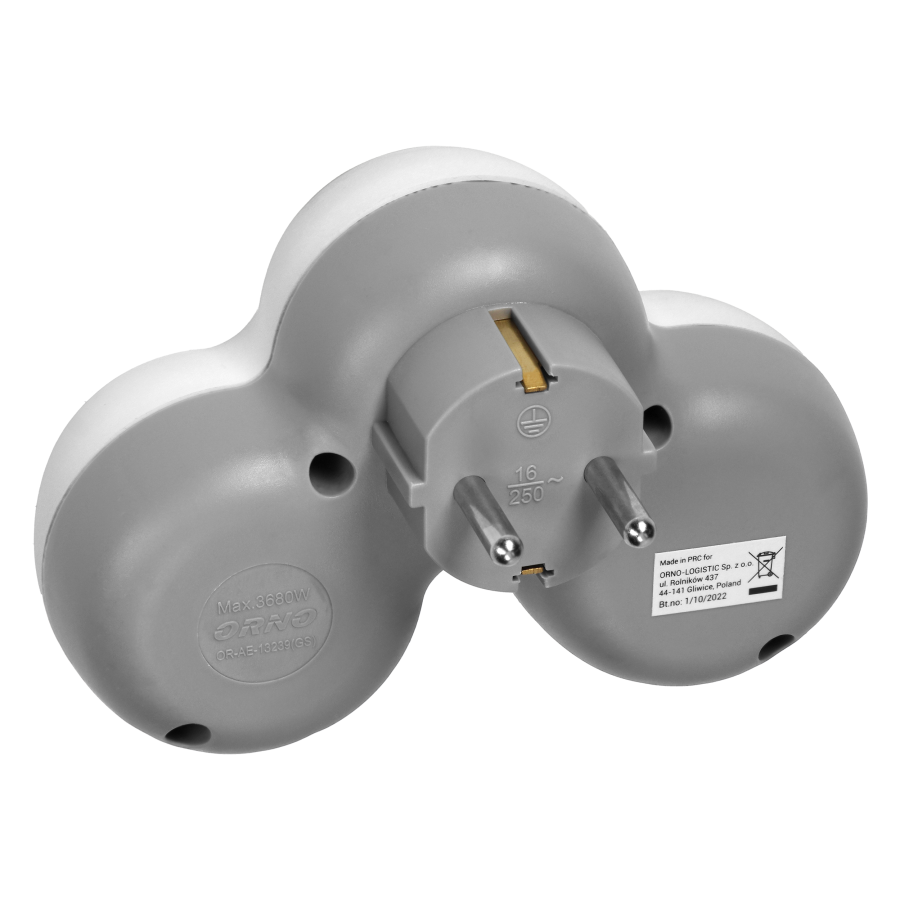 Power socket splitter 3x2P+E (Schuko), white-grey