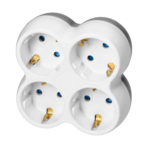 Power socket splitter 4x2P+E (Schuko), white-grey