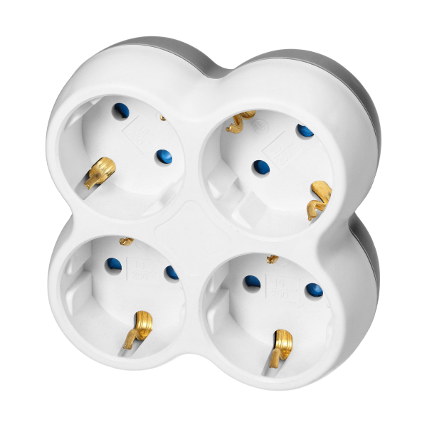 Power socket splitter 4x2P+E (Schuko), white-grey