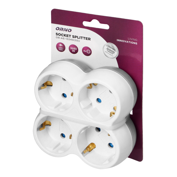 Power socket splitter 4x2P+E (Schuko), white-grey