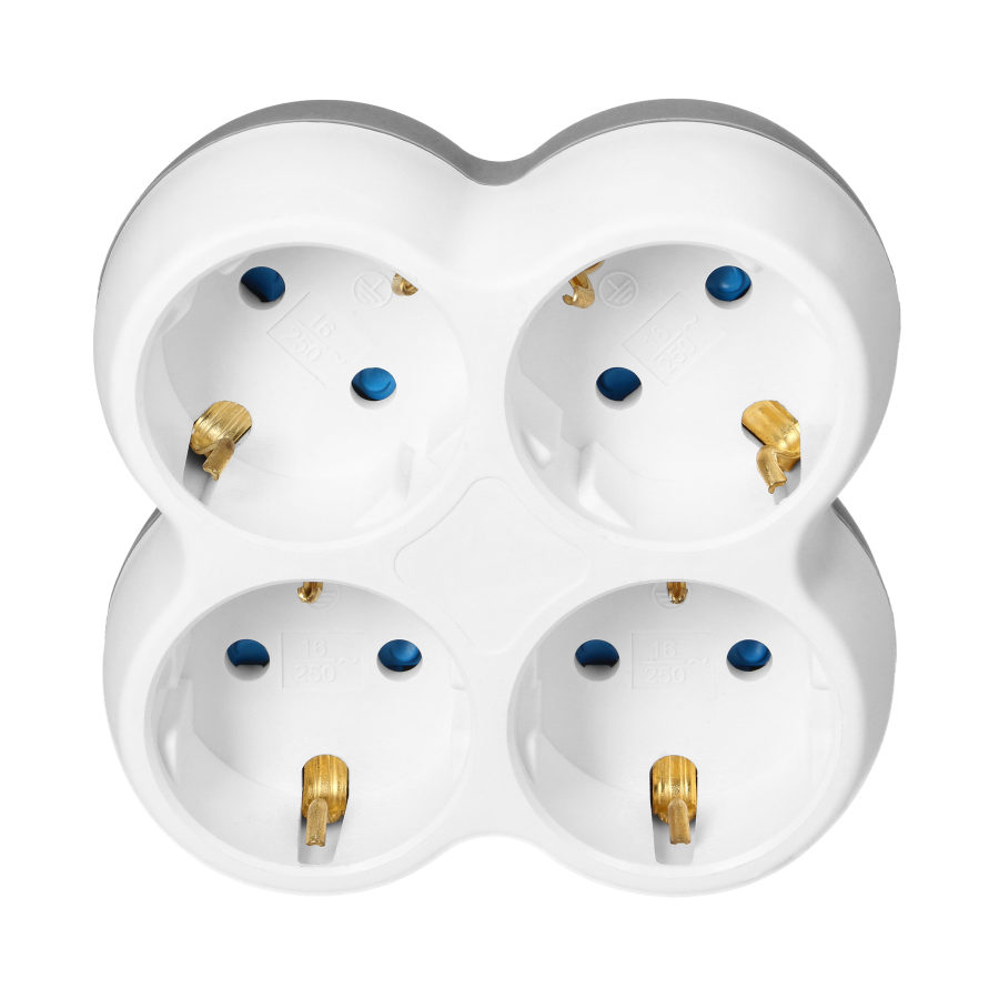 Power socket splitter 4x2P+E (Schuko), white-grey