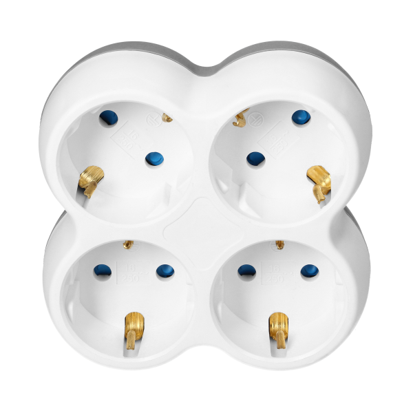 Power socket splitter 4x2P+E (Schuko), white-grey