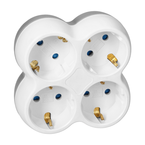 Power socket splitter 4x2P+E (Schuko), white-grey
