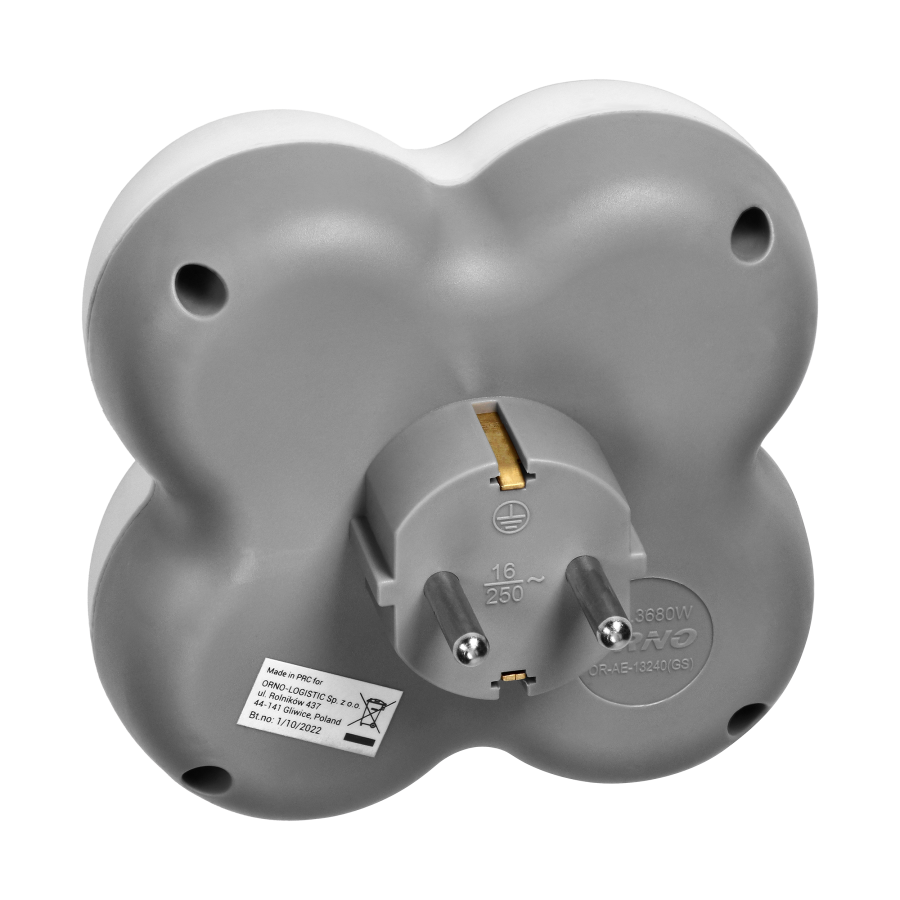 Power socket splitter 4x2P+E (Schuko), white-grey
