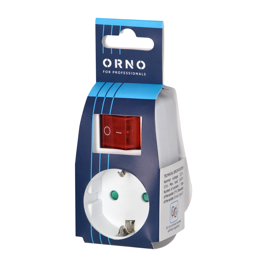 Single power adapter 1x2P+Z (Schuko) with central switch, white