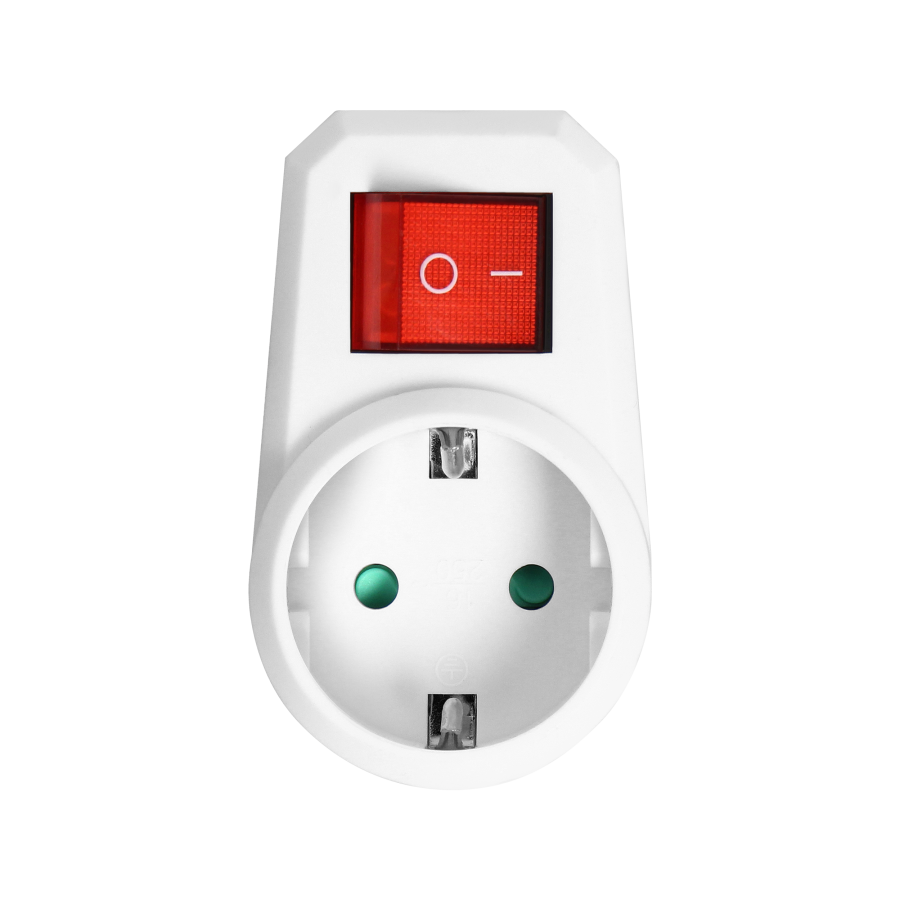 Single power adapter 1x2P+Z (Schuko) with central switch, white
