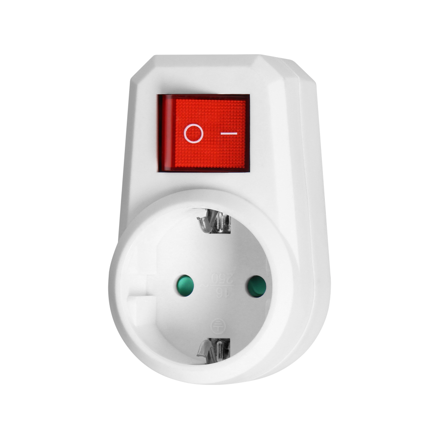 Single power adapter 1x2P+Z (Schuko) with central switch, white