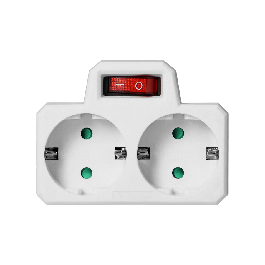 Rozgałęźnik 2x2P+Z (Schuko) z włącznikiem, biały