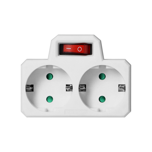 Rozgałęźnik 2x2P+Z (Schuko) z włącznikiem, biały