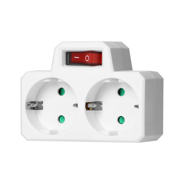 Rozgałęźnik 2x2P+Z (Schuko) z włącznikiem, biały