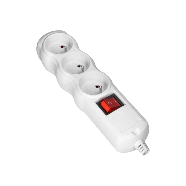 Multi-socket splitter 3x2P+E with central switch, white