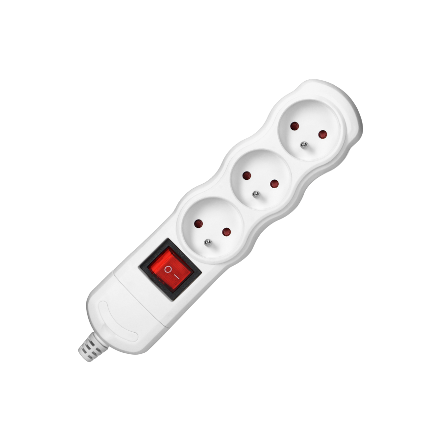 Multi-socket splitter 3x2P+E with central switch, white