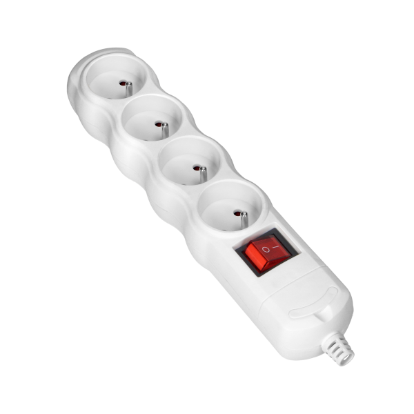 Multi-socket splitter 4x2P+E with central switch, white