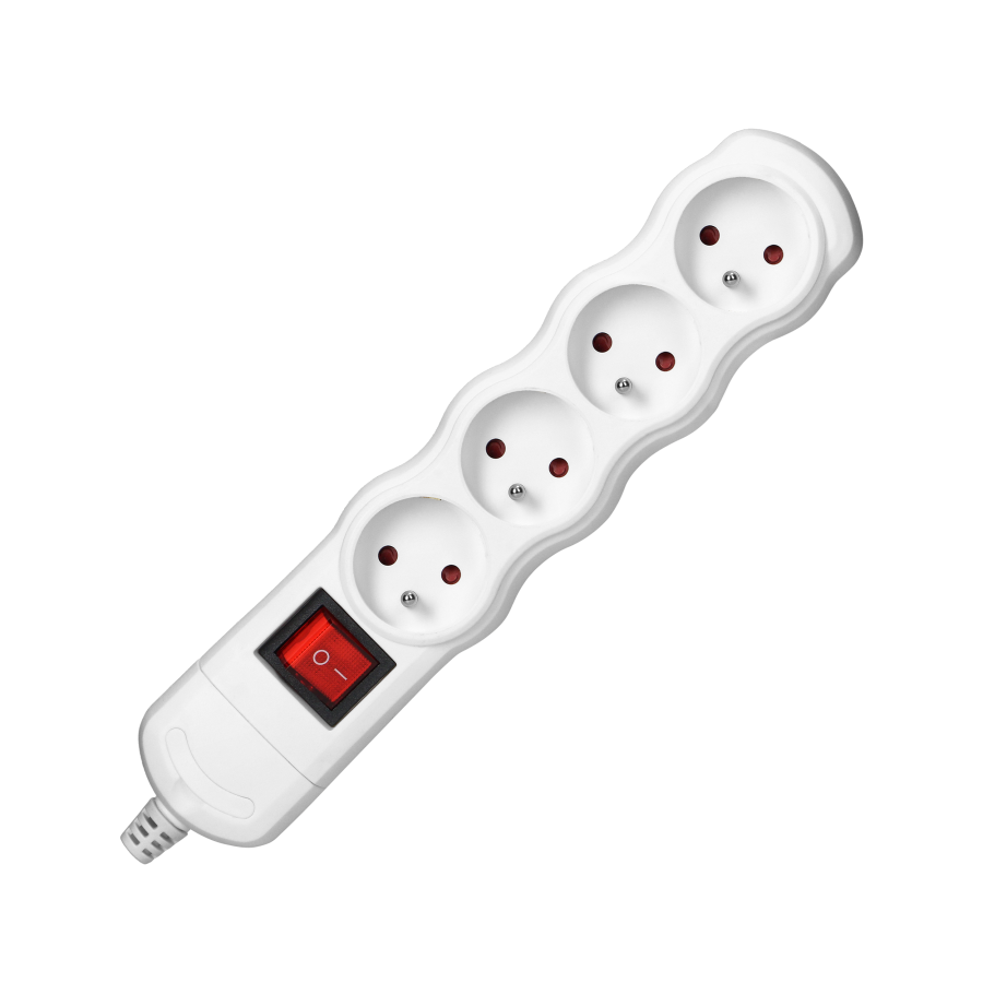 Multi-socket splitter 4x2P+E with central switch, white