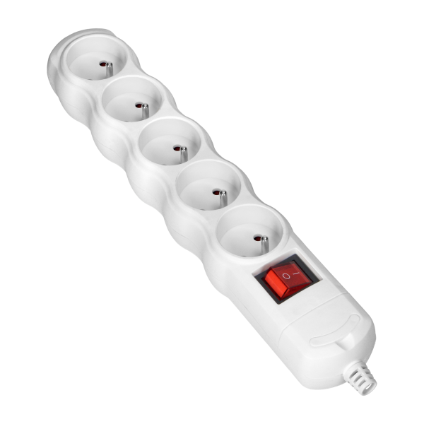 Socket splitter 5x2P+E with central switch, white