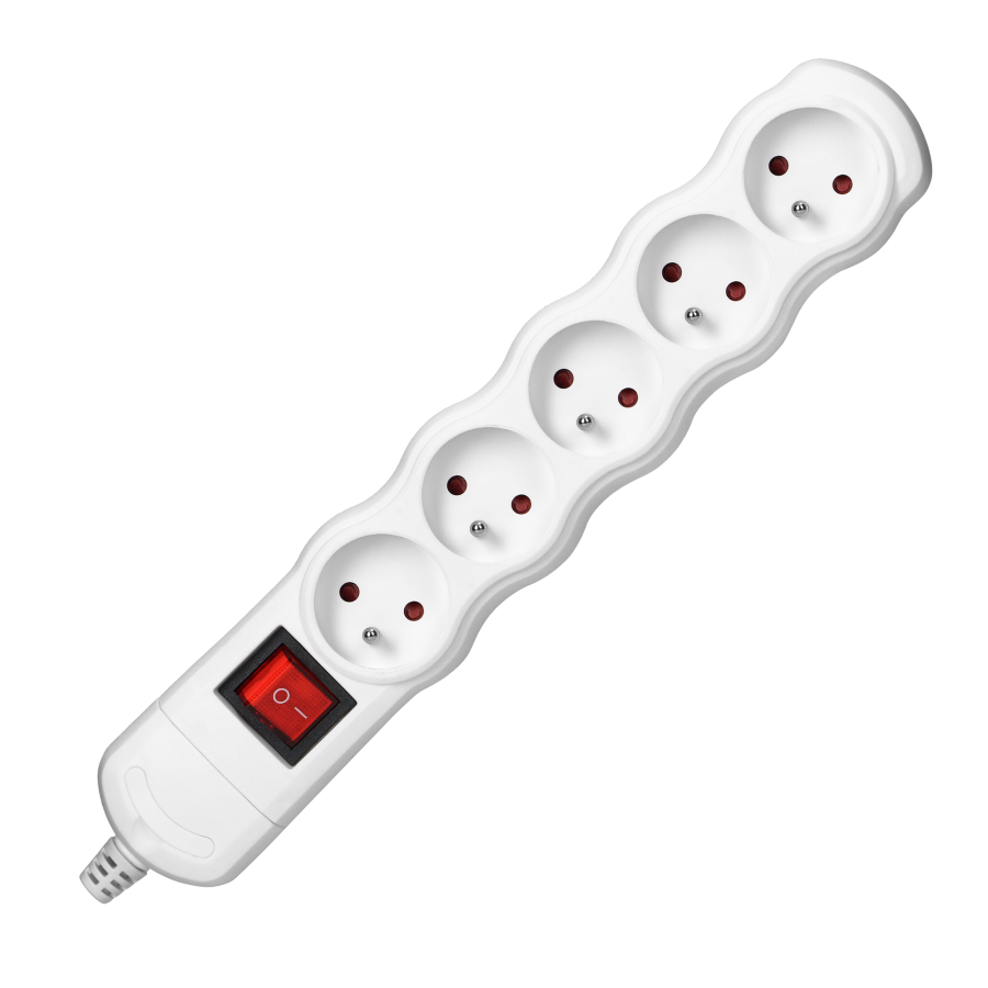 Socket splitter 5x2P+E with central switch, white