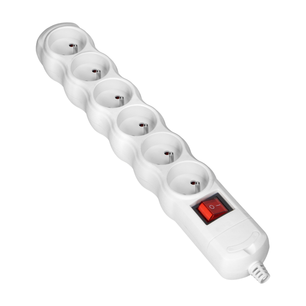 Socket splitter 6x2P+E with central switch, white