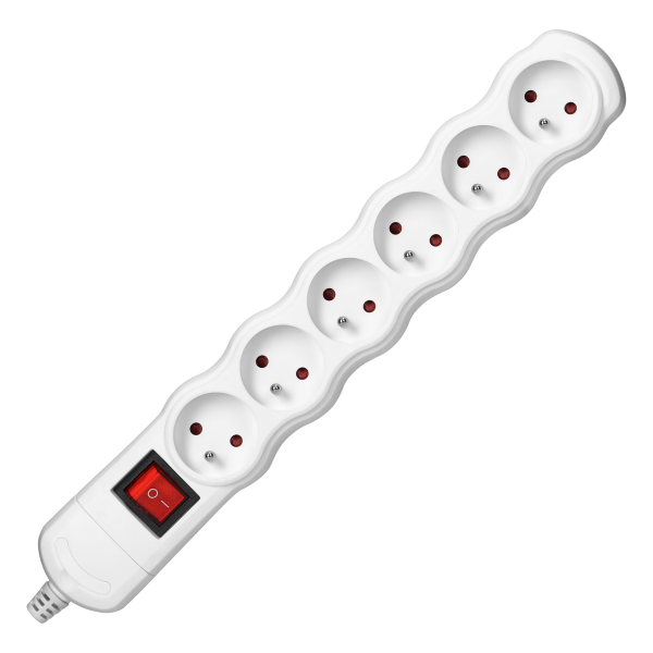 Rozgałęźnik z wyłącznikiem 6x2P+Z, biały