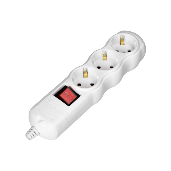 Socket splitter 3x2P+E (Schuko) with central switch, white Socket splitter 3x2P+E (Schuko) with central switch, white