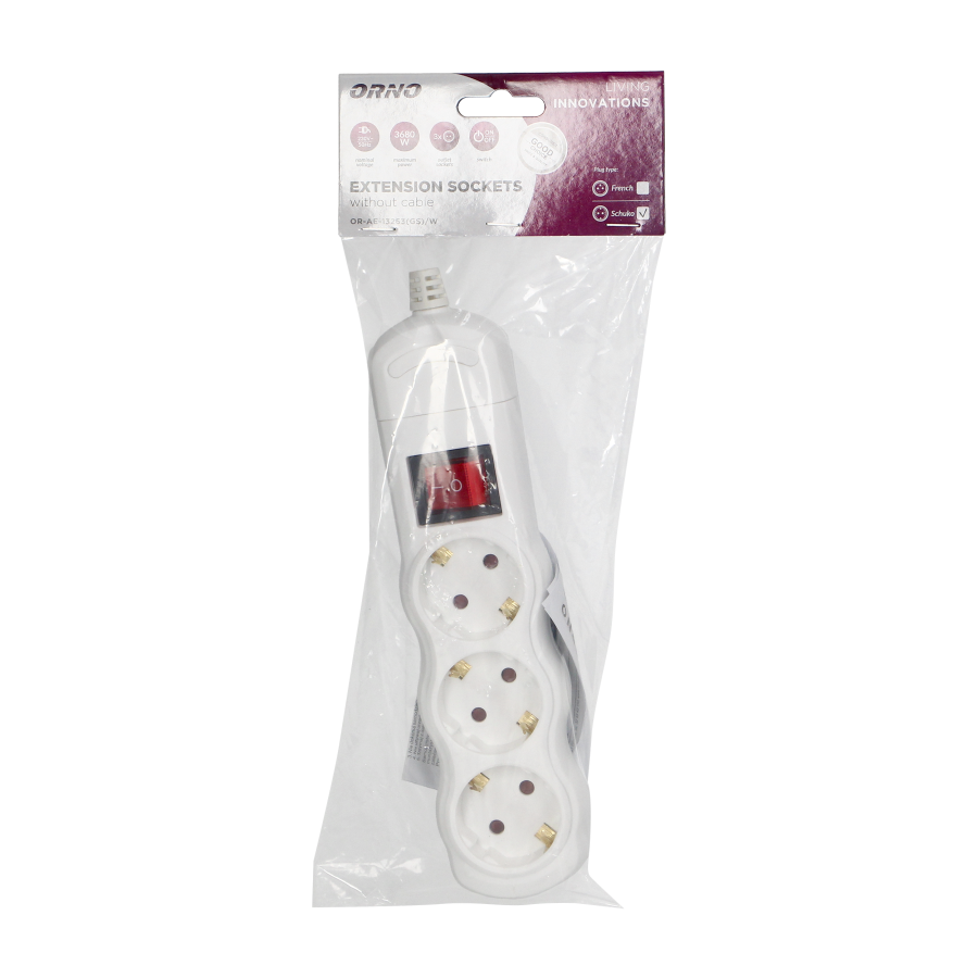 Socket splitter 3x2P+E (Schuko) with central switch, white