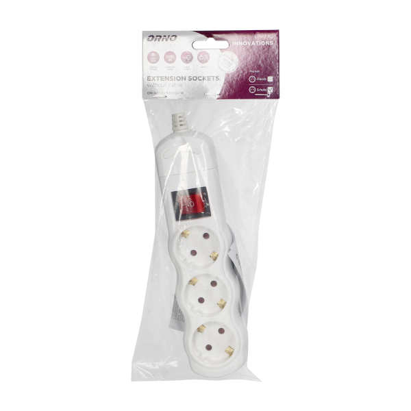 Socket splitter 3x2P+E (Schuko) with central switch, white Socket splitter 3x2P+E (Schuko) with central switch, white