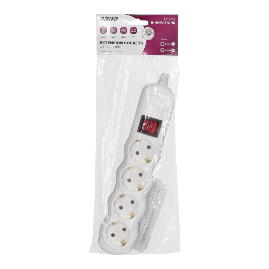 Socket splitter 4x2P+E (Schuko) with central switch, white