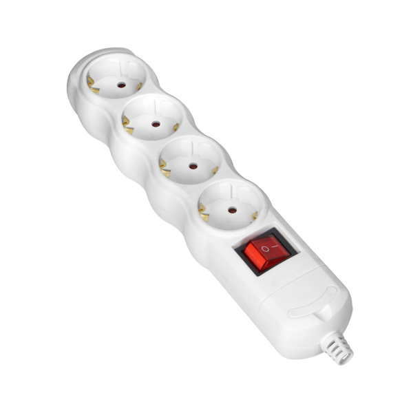 Socket splitter 4x2P+E (Schuko) with central switch, white