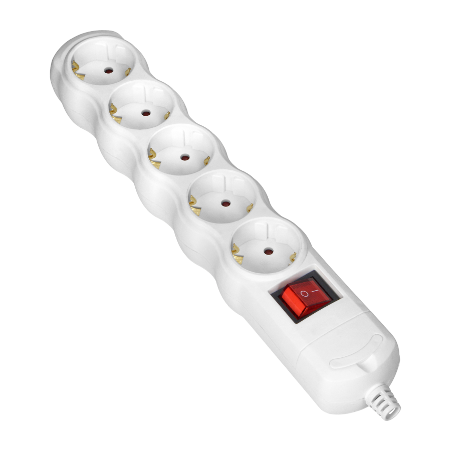 Socket splitter 5x2P+E (Schuko) with central switch, white