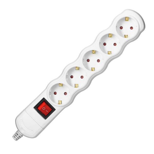 Socket splitter 5x2P+E (Schuko) with central switch, white Socket splitter 5x2P+E (Schuko) with central switch, white