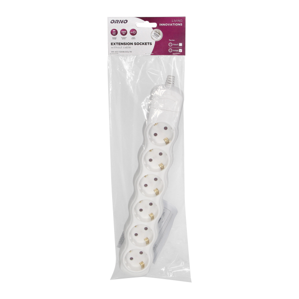 Rozgałęźnik 6x2P+Z Schuko, biały