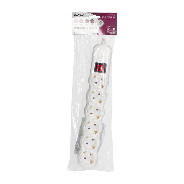 Socket splitter 6x2P+E (Schuko) with central switch, white Socket splitter 6x2P+E (Schuko) with central switch, white