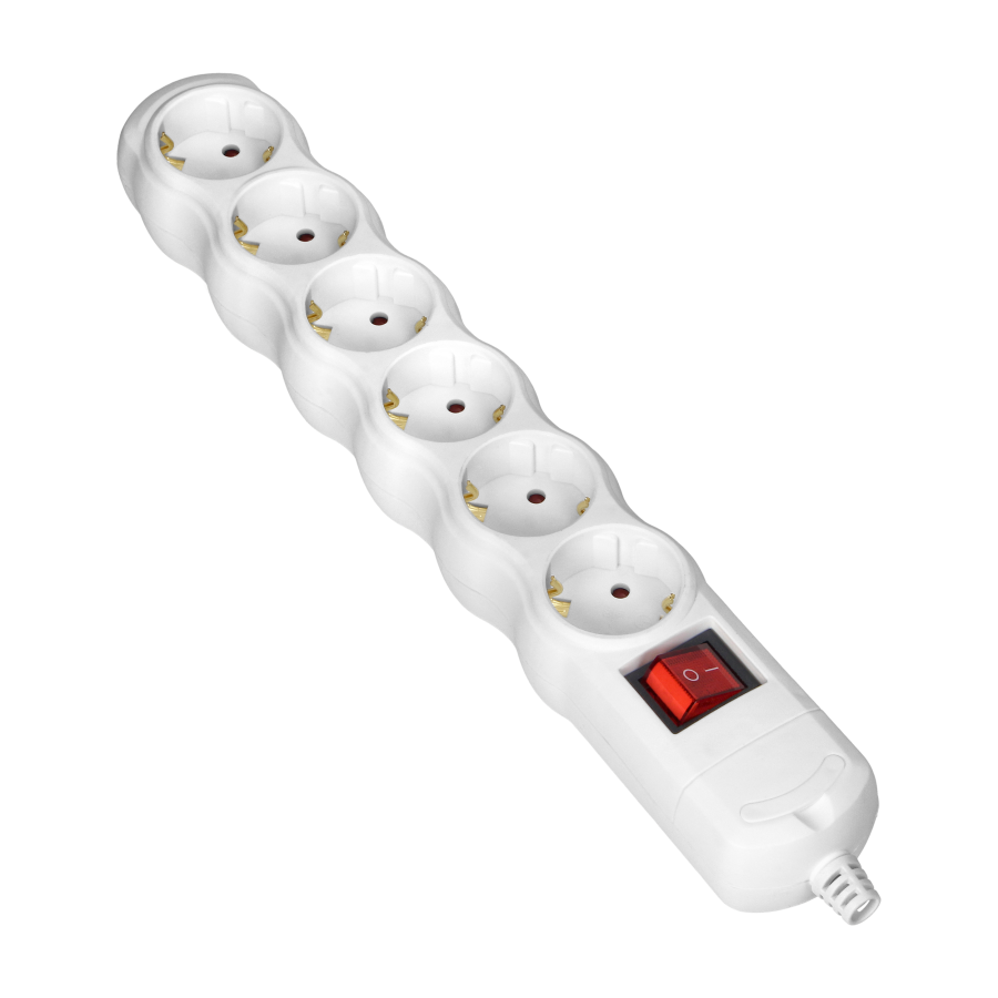 Socket splitter 6x2P+E (Schuko) with central switch, white