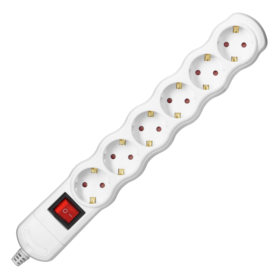 Socket splitter 6x2P+E (Schuko) with central switch, white