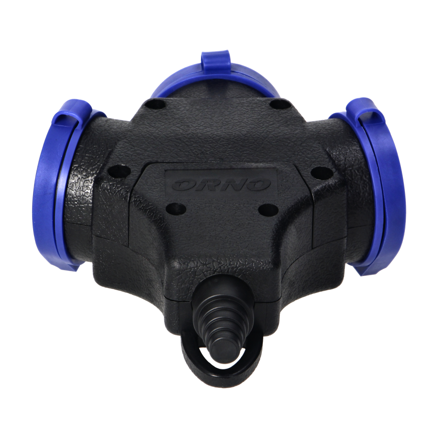 3-way waterproof extension socket in durable IP44 casing, 3x2P+E, 16A, 230V AC