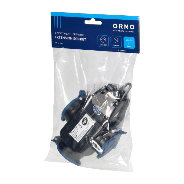 Rozgałęźnik bryzgoszczelny i odporny na uderzenia, IP44, 3 gniazda 2P+Z, 16A, 230V AC